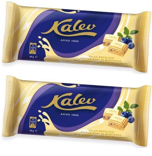 2 Bars Of Estonian Delicious White Chocolate Bar With Rice Crisp Blueberry logo