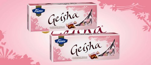 2 Boxes Of Fazer Geisha Milk Chocolate With Hazelnut Filling 700g 25 Oz Finland logo