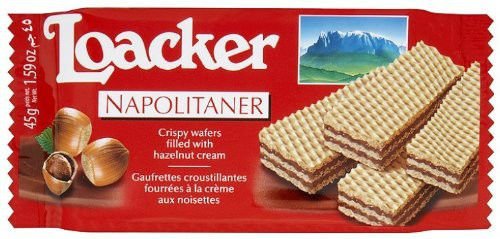 3 Packs Of Loacker Classic Napolitaner Crispy Wafer Filled With Hazelnut Cream logo