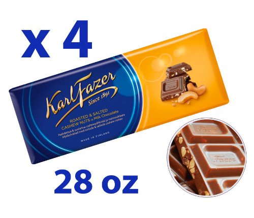 4 Bars Of Karl Fazer Milk Chocolate With Roasted Salted Cashew Nuts logo