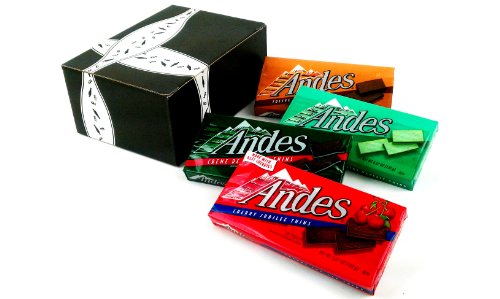 4ct Andes Set, Andes Cherry Jubilee 4.67oz, Andes Creme De Menthe Thins 4.67oz, Andes Mint Parfait Thins 4.67oz, and Andes Toffee Crunch 4.67oz In Gift Box logo