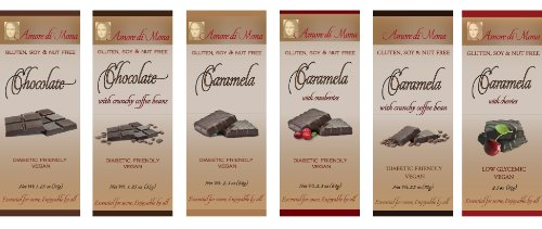 6 Assorted Gourmet Dark Chocolate and Caramela Bars: Vegan, Free Of Gluten, Milk, Soy, Peanuts & Tree Nuts, All Natural, Diabetic Friendly. logo