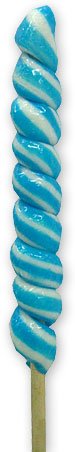 9 Inch Twist Whirly Lollipops 12 Units 1oz Blue & White logo