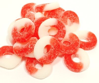 Albanese Confectionery 50132 case Cherry Gummi Rings, 18 Lb Case logo