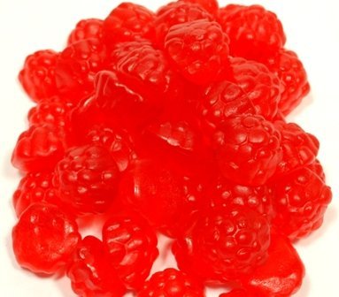 Albanese Confectionery 50141 case Gummi Raspberries Ripe, Red, 20 Lb Case logo