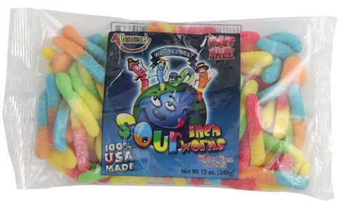 Albanese Sour Neon Inch Worms, 12 ounce, Pack of 12 logo