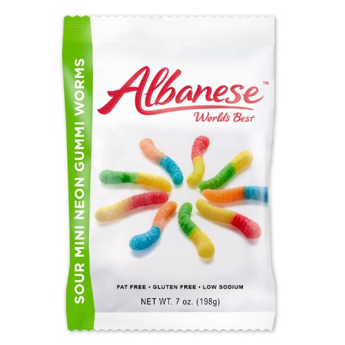 Albanese Sour Neon Mini Worms, 7.0 Ounce, Pack of 12 logo