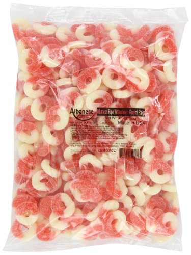 Albanese Watermelon Pink, white Gummi Rings, 4.5 Pound Bags, Pack of 2 logo