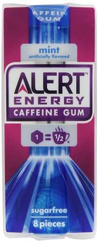 Alert Energy Sugar Free Caffeine Gum, Mint Flavored – 8 Packs With 8 Pieces (64 Pieces Total ) logo