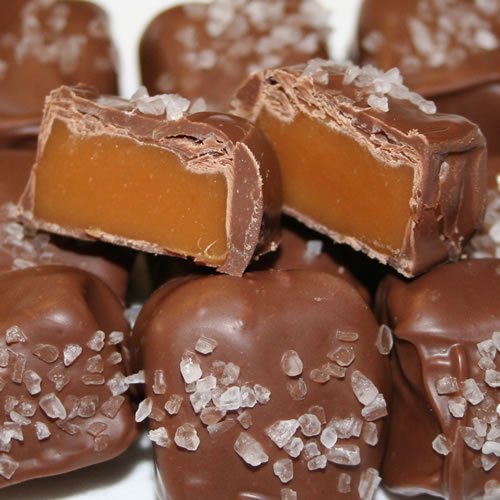 All Natural Milk Chocolate Sea Salt Caramels – 2 Boxes 1 Lb Each logo