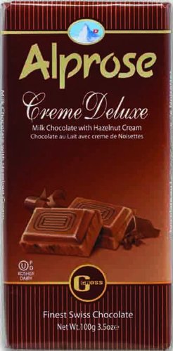 Alprose Creme Deluxe Milk Chocolate With Hazelnut Creme 3.5 Oz / 100 G (Pack of 5) logo