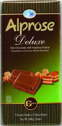 Alprose Deluxe Milk Chocolate With Hazelnut Praline 3.5 Oz / 100 G (Pack of 20) logo
