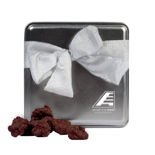 America East Decadent Chocolate Clusters Silver Medium Tin ‘official Logo Engraved’ logo