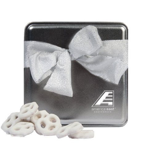 America East Frosted Twisted Goodness Silver Medium Tin ‘official Logo Engraved’ logo