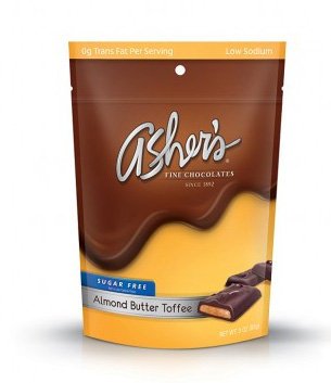 Ashers Sugar Free Milk Chocolate Almond Butter Toffee Candy, 3 Ounce Bag (Pack of 12) logo