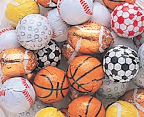 Assorted Foiled Milk Chocolate Sport Balls 5lb Bag logo