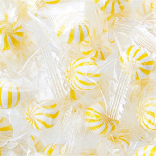 Banana Petite Sassy Spheres Yellow & White Striped Candy Balls 1lb Bag logo