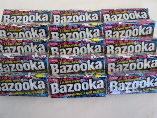 Bazooka Original & Blue Razz Naturally & Artificially Flavored Long Lasting Bubble Chewing Gum – 15 Packs Of 10 Pieces Sugar Free Gum (150 Pieces Total) – Tj12 logo