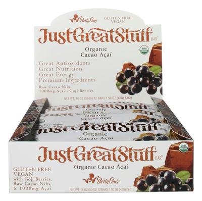 Betty Lous Just Great Stuff Bar Organic Cacao Acai, 6 Pack logo