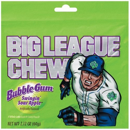 Big League Chew, Swingin’ Sour Apple Bubble Gum, 2.12 ounce Pouches (Pack of 12) logo