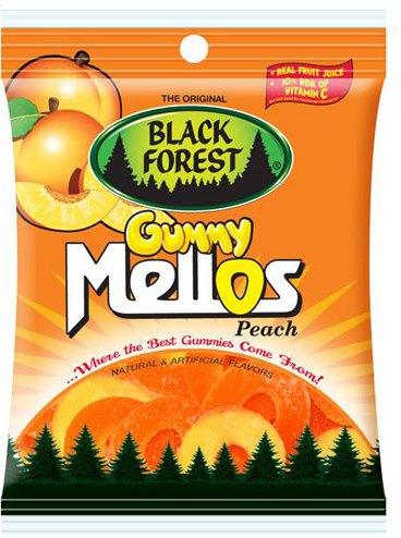 Black Forest Gummy Mellos Peach Candy – Pegboard, 4.25 Ounce Bag — 12 Per Case. logo