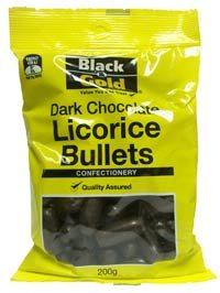 Black & Gold Dark Chocolate Licorice Bullets logo