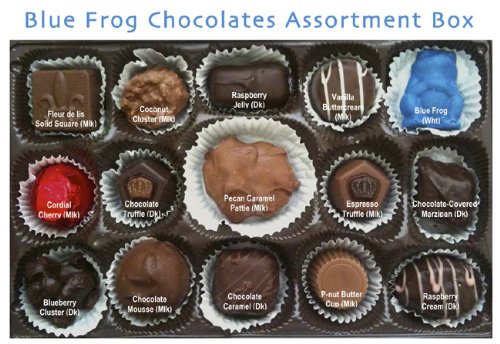 Blue Frog Chocolates Assorted Chocolates Gift Box 16 Oz. logo