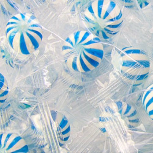 Blueberry Petite Sassy Spheres Blue & White Striped Candy Balls 1lb Bag logo