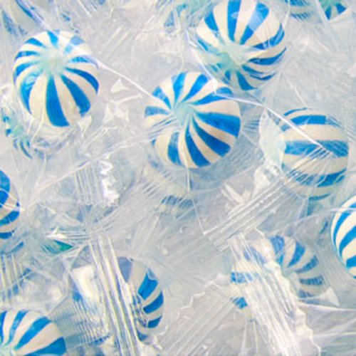 Blueberry Petite Sassy Spheres Blue & White Striped Candy Balls 5lb Bag logo