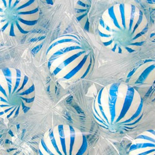 Blueberry Sassy Spheres Blue & White Striped Candy Balls 1lb Bag logo