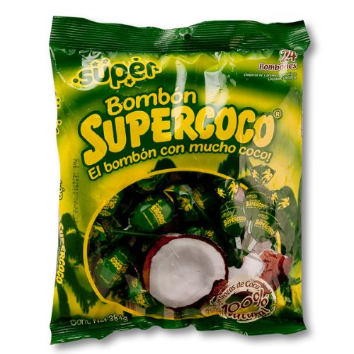 Bombon Supercoco Coconut Candy Llolypops Bag Of 24 El Bombon Con Mucho Sabor logo