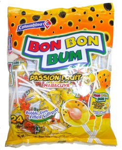 Bon Bon Bum Colombina Bubble Gum Filled Lollipops Pasion Fruit Flavor 24 Units logo