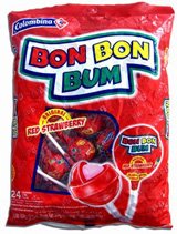 Bon Bon Bum Colombina Bubble Gum Filled Lollipops Strawberry Flavor 24 Units logo