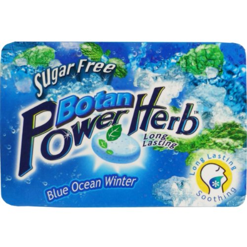 Botan Power Herb Candy Blue Ocean Winter Flavor Sugar Free Long Lasting Soothing In Throat. Net Wt 8.24 G (8 Pellets) X 3 Boxes logo