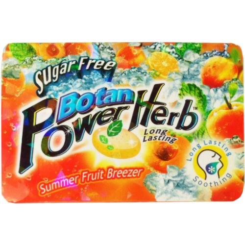 Botan Power Herb Candy Summer Fruit Breezer Flavor Sugar Free Long Lasting Soothing In Throat. Net Wt 8.24 G (8 Pellets) X 5 Boxes logo