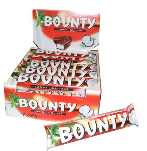 Bounty Dark Chocolate Covered Coconut Bars Eighteen 57 Gram Bars logo