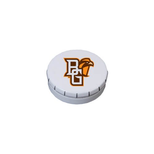 Bowling Green State White Round Peppermint Clicker Tin ‘bg W/falcon’ logo