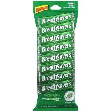 Breathsavers Wintergreen Mints (.75 Ounce Rolls, 8 In A Pkg) logo