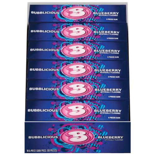 Bubblicious Blueberry, 5-piece Packages (Pack of 18) logo