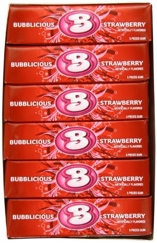 Bubblicious Bubble Gum, Strawberry Splash, 5-piece Packs (Pack of 36) logo