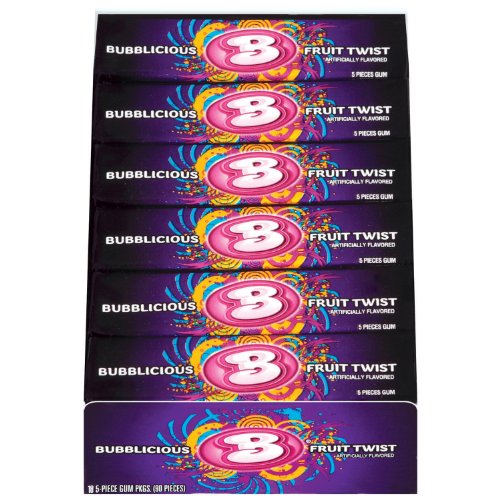 Bubblicious Fruit Twist Bubble Gum, 5-piece Packages (Pack of 36) logo