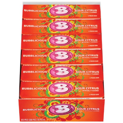 Bubblicious Sour Citrus Bubble Gum, 5-piece Packages (Pack of 36) logo