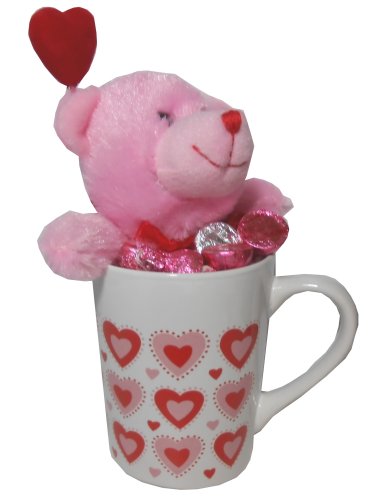 Bundle Of 3: Valentine Gift: Pink Stuffed Bear, Coffee Cup With Hearts, and Assorted Hershey’s Kisses logo