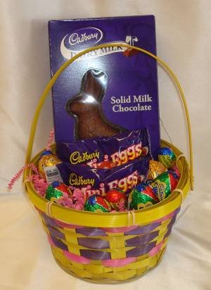 Cadbury Easter Basket Filled With Creme Eggs, Mini Eggs and A Bunny logo