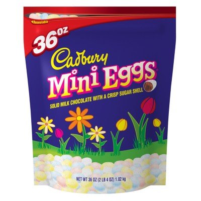 Cadbury Mini Eggs Solid Milk Chocolate With Crisp Sugar Shell 36 Ounce Resealable Bag logo