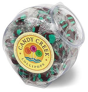 Candy Creek Chocolate Mint Zanys Lollipops, 1-1/2 Lbs. In An Old Fashion Candy Jar logo