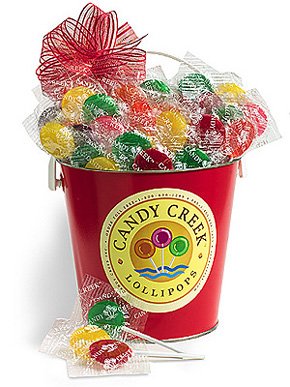 Candy Creek Fruit Lollipops In A Red Gift Pail, 2 Lbs. logo