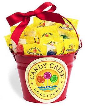 Candy Creek Sugar Free Fruit Lollipops, 1 Lb. Red Gift Pail logo