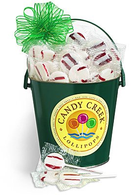 Candy Creek Zany Cane Peppermint Lollipops Gifts, 2 Lbs. In A Green Gift Pail logo