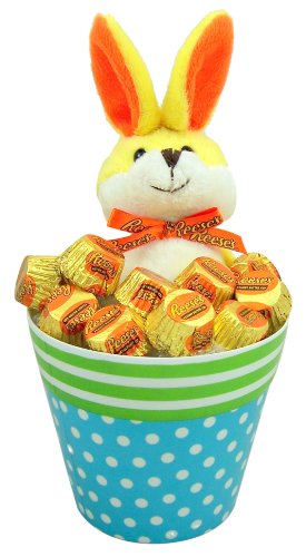 Candy Lovers Easter Gift 12eat It Up Yellow Plush Bunny Rabbit In Polka Dot Bucket With Reeses Peanut Butter Cup Candies logo